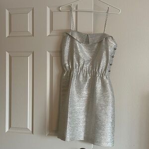 Hunter Dixon Dress Slip Silver Silk Linen Cocktail Party Sleeveless Size Small